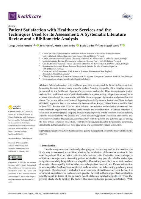 Patient Satisfaction With Healthcare Services And The Techniques Used For Its Assessment A Systematic Literature Review And A Bibliometric Analysis
