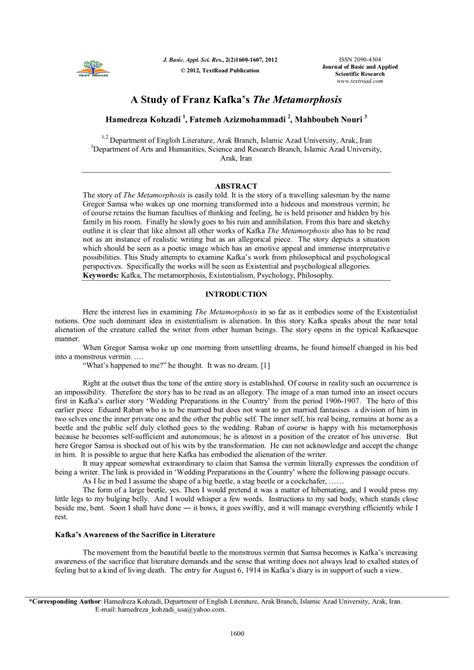 Pdf A Study Of Franz Kafka S The Metamorphosis