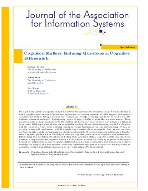 Pdf Cognition Matters Enduring Questions In Cognitive Is Research