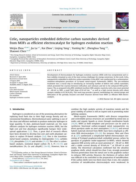 Pdf Cose2 Nanoparticles Embedded Defective Carbon Nanotubes Chen Chemistry Ucsc Edu Cose2