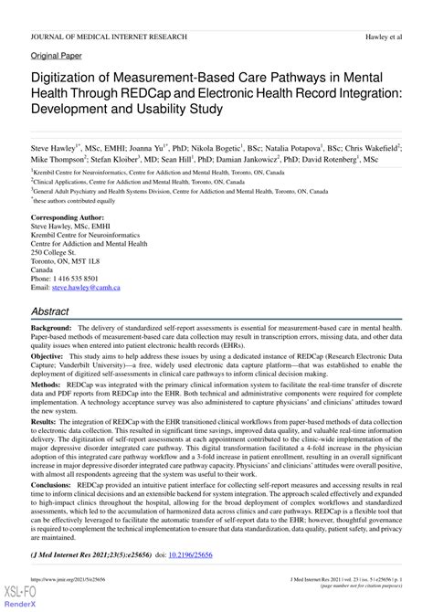 Pdf Digitization Of Measurement Based Care Pathways In Mental Health Through Redcap And