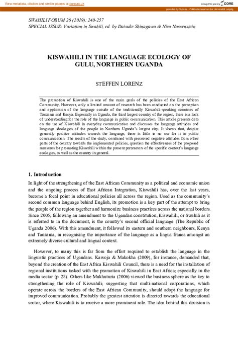 Pdf Kiswahili In The Language Ecology Of Gulu Northern Uganda
