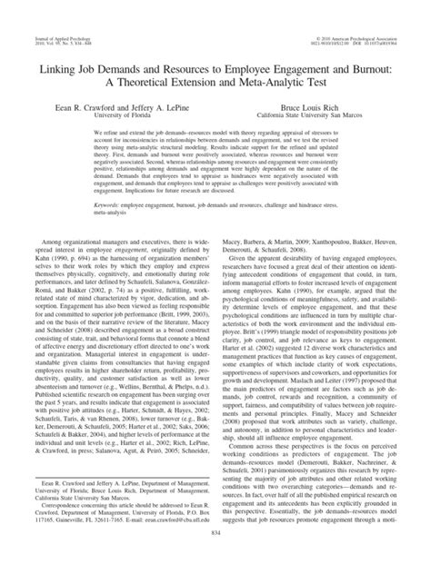 Pdf Linking Job Demands And Resources To Employee Engagement And Burnout A Theoretical Extension And Meta Analytic Test