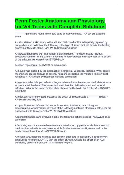 Penn Foster Anatomy And Physiology For Vet Techs With Complete Solutions Penn Foster Penn Foster Anatomy And Physiology For Vet Techs With Complete Solutions Penn Foster
