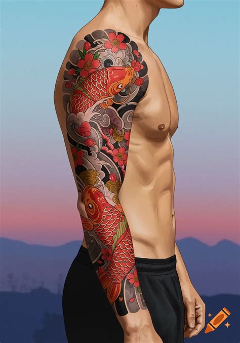 Person S Arm With A Sleeve Tattoo Featuring Koi Fish Created On Craiyon