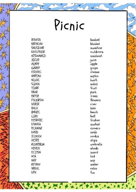 Picnic Word Scramble Worksheet Activity By Brainywords Brainywords