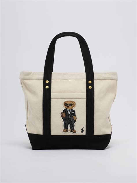 Polo Ralph Lauren Canvas Bear Tote Bag For Women Ecru Black Caposerio Com