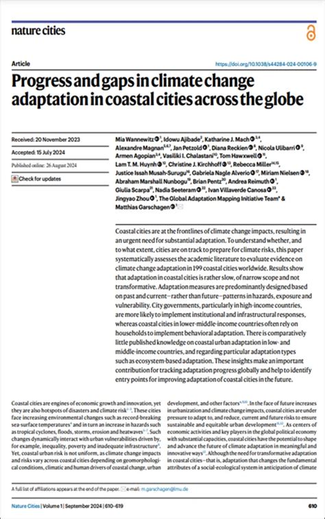 Progress And Gaps In Climate Change Adaptation In Coastal Cities Across The Globe Nature Cities