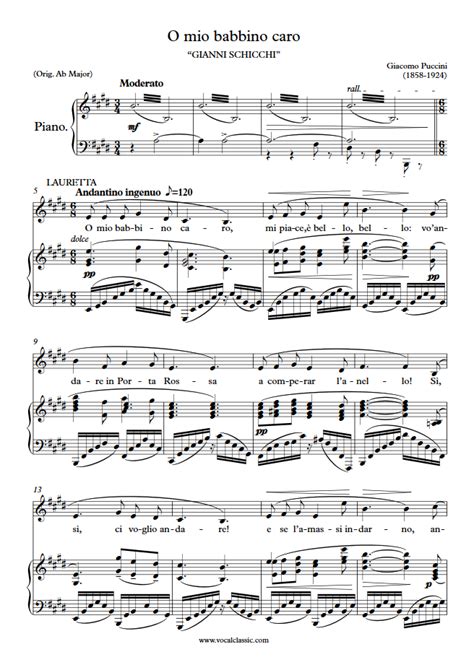 Puccini Giacomo O Mio Babbino Caro Dall Amp 39 Opera Gianni Schicchi Per Canto E Pianoforte