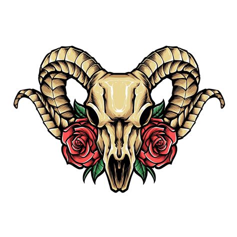 Ram Head Skull With Roses Vector Premium Vector