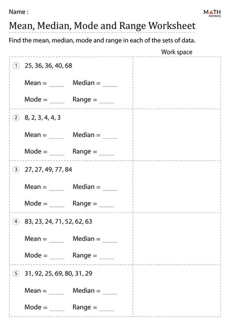 Range Mode Median And Mean Worksheets Printable Word Searches