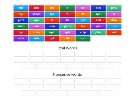 Real Words Vs Non Words S A T P I N Group Sort