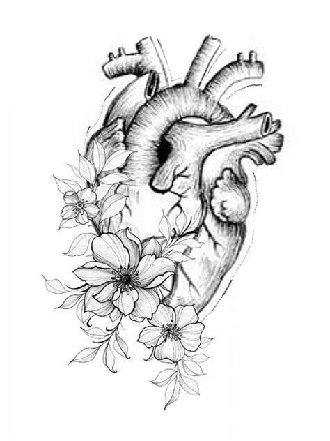 Realistic Heart Tattoo With Floral Design Realistic Heart Tattoo With Floral Design