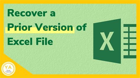 Recover A Prior Version Of An Excel File