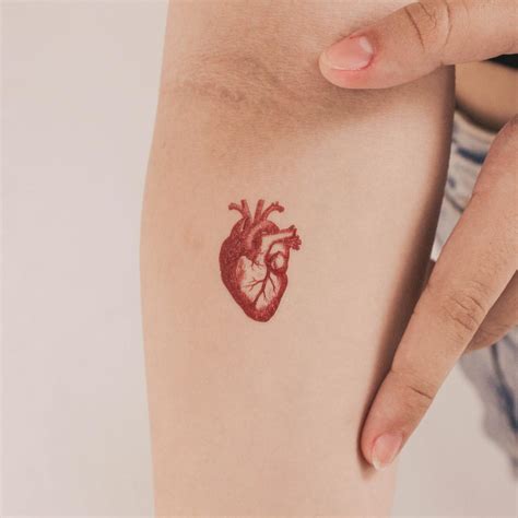 Red Anatomical Heart Temporary Tattoo Set Of 3 Etsy Israel