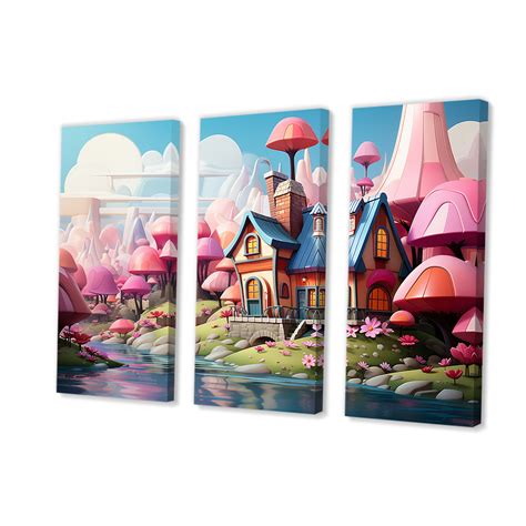 Red Barrel Studio Pink Cottage Garden Gateway 3 Landscape Wrapped Canvas Wall Art Wayfair