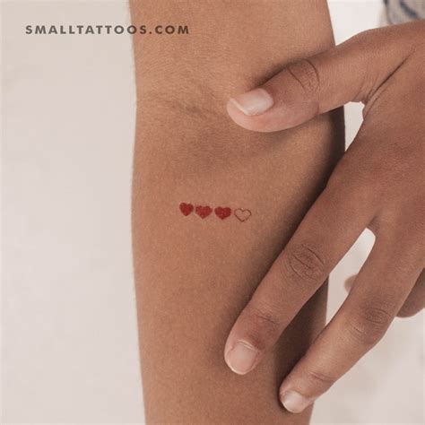 Red Loading Hearts Temporary Tattoo Set Of 3 Small Tattoos