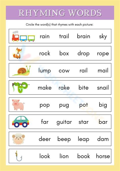 Rhyming Words Worksheet Rhyming Words Worksheet