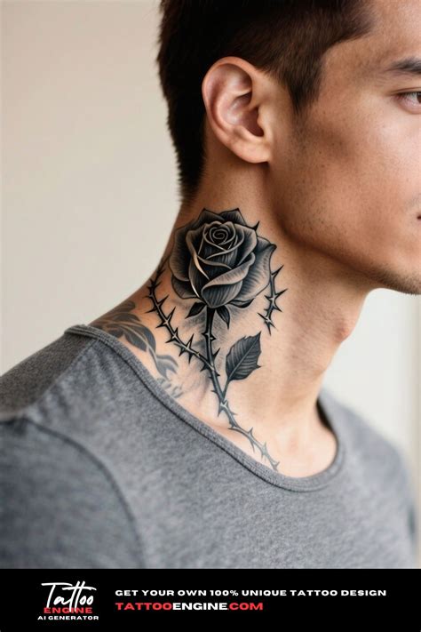Rose And Thorns Neck Tattoo In 2025 Neck Tattoo For Guys Side Neck Tattoo Rose Neck Tattoo