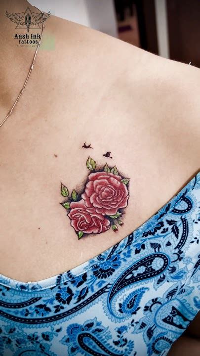 Rose Tattoo Rose Flower Tattoo Flying Birds Tattoo Collarbone Tattoo Design For Girls Women Chest Tattoo Tattoo On Girls Chest Chest Tattoo Rosetattoo Rosetattoodesign