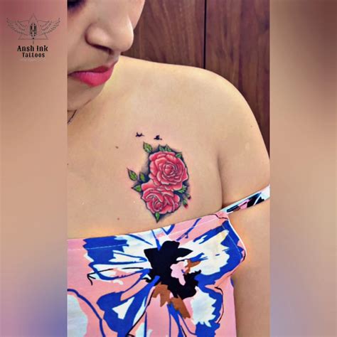 Rose Tattoo Rose Flower Tattoo Flying Birds Tattoo Collarbone Tattoo Design Women Chest Tattoo
