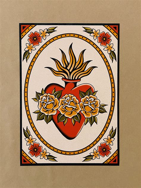 Sacred Heart Walking Path Traditional Tattoo Flash Art Print 5X7 My Site