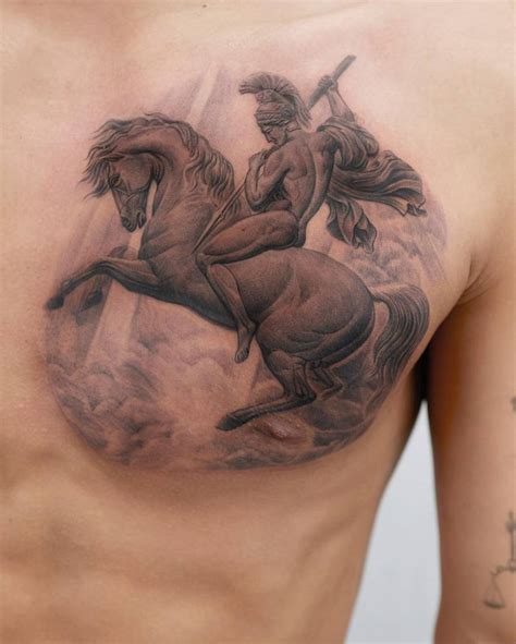 Saint George Tattoo Located On The Chest Black And