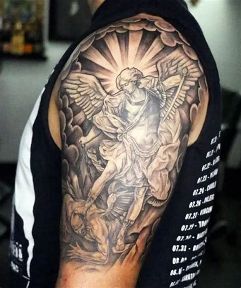 Saint Michael Half Sleeve Saintmichael Saintmichael Angel Religion Religious Halfsleevetatto Halfsleeve New Fresh Blackandgreytattoos