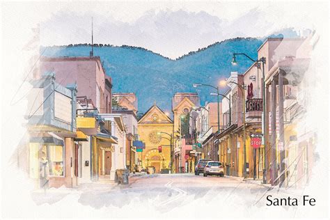 Santa Fe Sketch Watercolor Canvas Santa Fe Canvas Santa Fe Wall Art Santa Fe Ebay