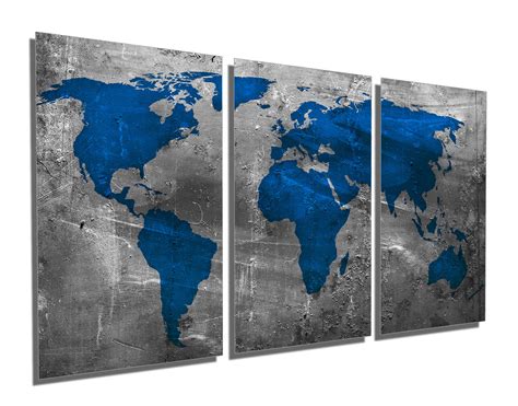 Sapphire Blue World Map Canvas Print Wall Art 3 Panel Split Triptych 45X30 Contemporary Sapphire Blue World Map Canvas Print Wall Art 3 Panel Split Triptych 45X30 Contemporary