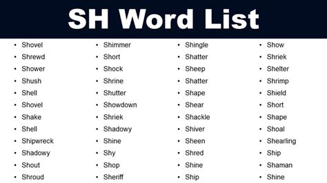 Sh Word List List Of Sh Words In English Grammarvocab Sh Word List List Of Sh Words In English Grammarvocab