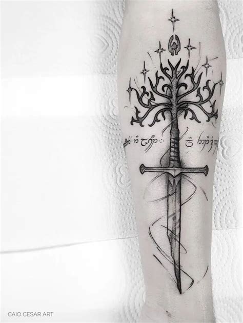 Simple Lotr Tattoo White Ink The White Tree Of Gondor Tattoo Aragorn Sword Narsil