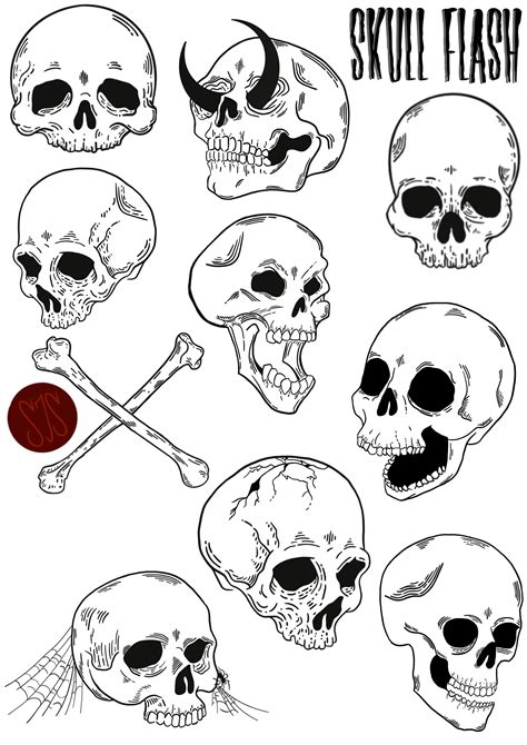 Skull Tattoo Flash Designs