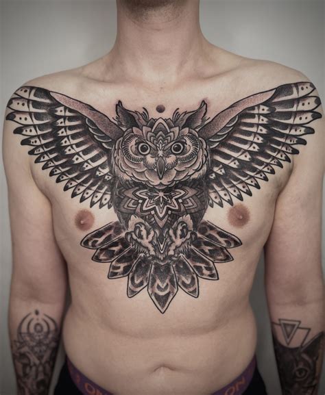 Small Owl Tattoo On Chest