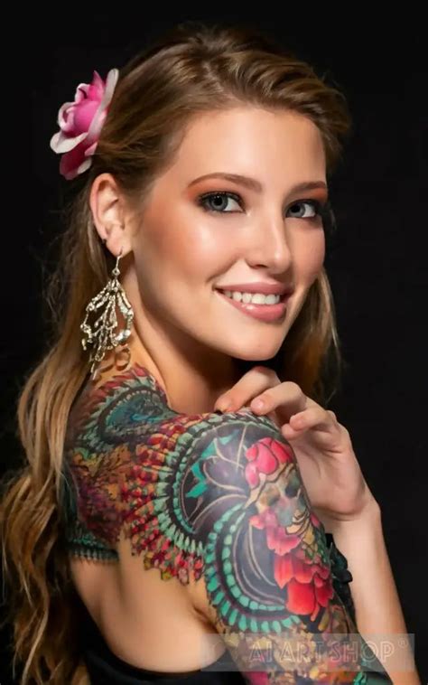 Smiling Woman With Beautiful Tattoos Smiling Woman With Beautiful Tattoos