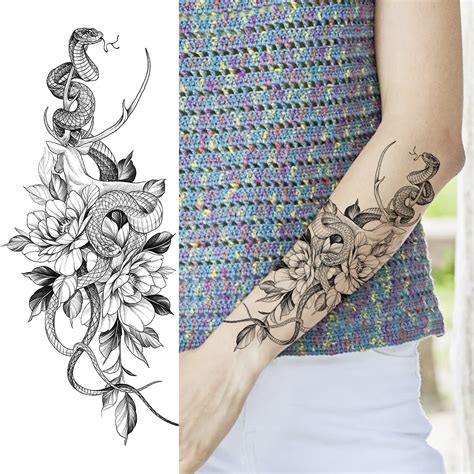 Snake Floral Temporary Tattoo Sexy Serpent With Leaves Line Art Larg Frenzy Flare Snake Floral Temporary Tattoo Sexy Serpent With Leaves Line Art Larg Frenzy Flare