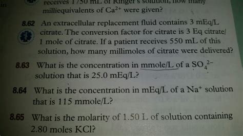 Solved An Extracellular Replacement Fluid Contains 3 Meq L Chegg Com
