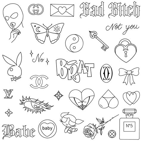 Stencils Brat Tattoo Designs Ready To Use Easy To Apply Y2k Aesthetic Designs Butterfly Anime Eye Heart Handpoke And Stick Poke Etsy
