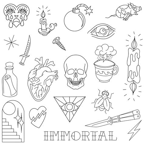 Stencils Immortal Tattoo Designs Ready To Use Easy To Apply Traditional Retro American Eye And Heart Handpoke And Stick Poke