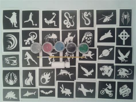 Sticky Stencils Boys X 20 Tattoo Stencil Set For Glitter Tattoos Body Art 5 Glitter Colours Sticker Stencils