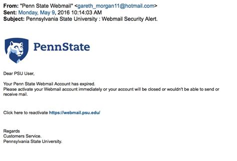 Stop Phishing Scams Pennsylvania State University Webmail Security Alert