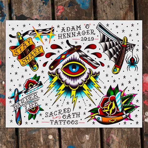 Straight Razors Neo Traditional Tattoo Flash Art Print 11 X 14 Etsy Straight Razors Neo Traditional Tattoo Flash Art Print 11 X 14 Etsy