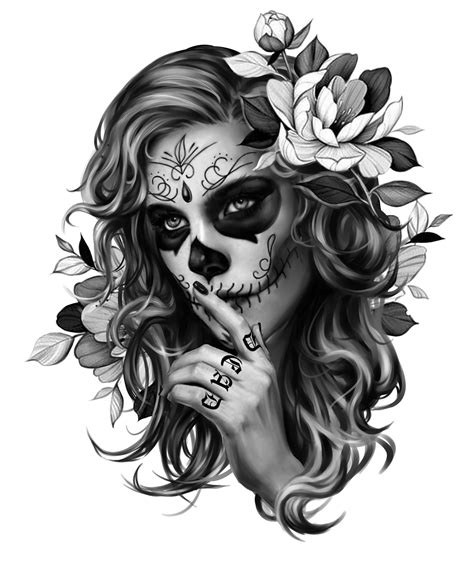 Sugar Skull Girl Back Tattoo