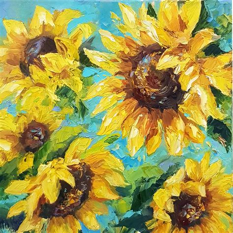 Sunflower Oil Painting Impasto Original Art Flower Inspire Uplift