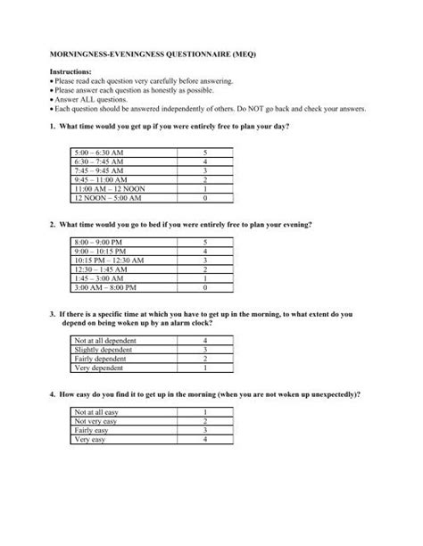 Table 1 From Development And Standardization Of Morningness Eveningness Questionnaire Meq In