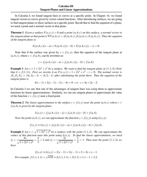 Tangent Planes And Linear Approximations Calculus Iii Tangent Planes And Linear Approximations Calculus Iii