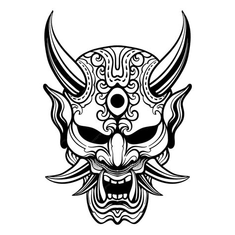 Tattoo Design Hannya Mask Black And White Premium Vector