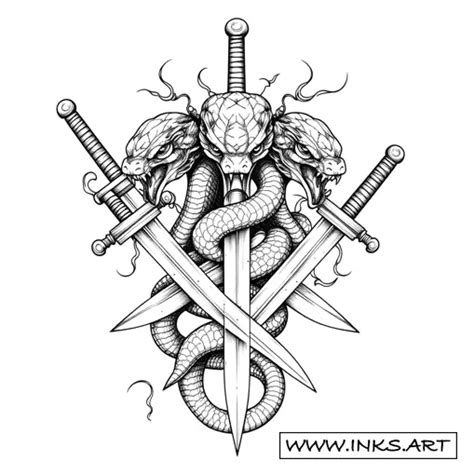Tattoo Design Hydra Snake Coiled Around Crossed Swords Style Sketch Tattoo Design Hydra Snake Coiled Around Crossed Swords Style Sketch