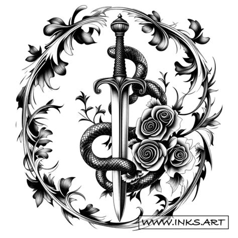 Tattoo Design Sword Snake Roses Thorns Style Black And Grey Tattoo Design Sword Snake Roses Thorns Style Black And Grey