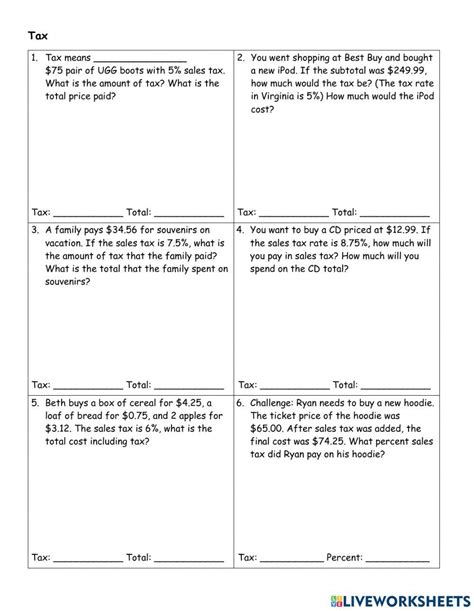 Tax Tip Discoun Free Interactive Worksheets 2358080